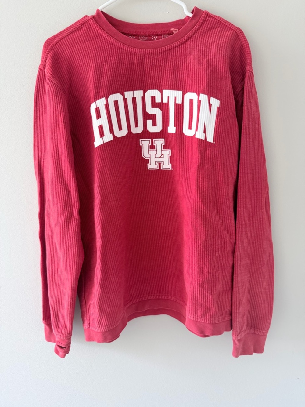 Tea Collection Red Corded Crewneck Sweatshirt with White Houston Logo